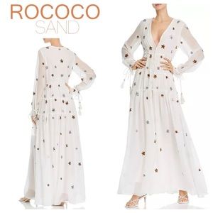 Rococo Sand Astral Sequined Star Tiered Embellished Ruffles Chiffon Maxi
